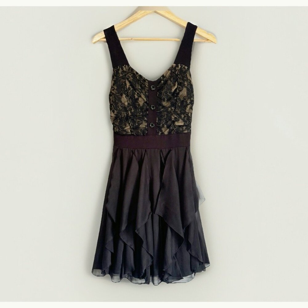 VTG Style & Co Black Lace Bodice Y2K Whimsigoth Romantic Fairy Dress Size XS